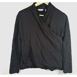 Liz Claiborne‎ Womens Faux Wrap V-Neck Long Sleeve Blouse Top Pima Cotton Sz L